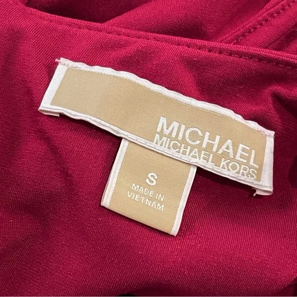 Michael Kors Cranberry Colored Jersey Ruched Sleeveless Dress Women’s Size Small - Picture 5 of 7